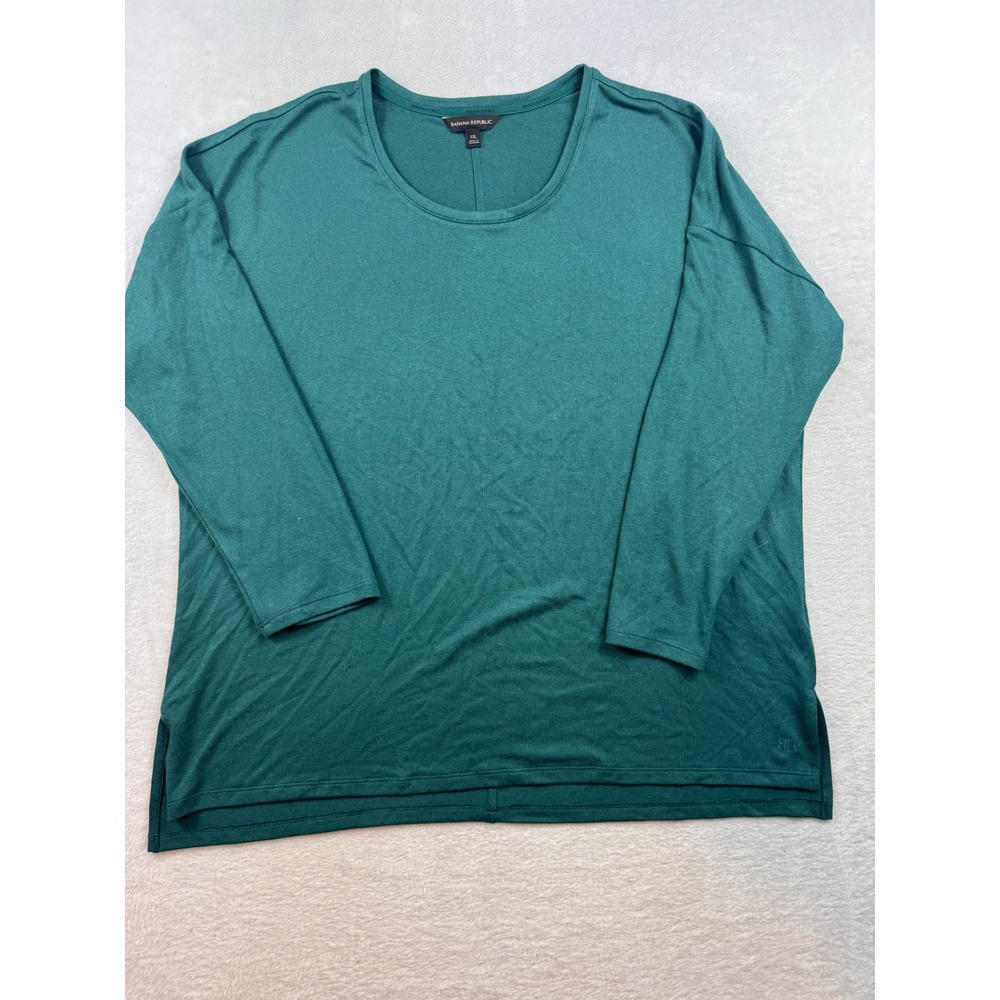 Banana Republic Womens XXL Teal Green Long Sleeve Drop Shoulder Top Rayon Blend